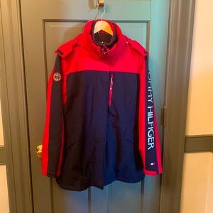 Tommy Hilfiger Hooded 3-in-1 All Weather System Jacket XL Blue and Red